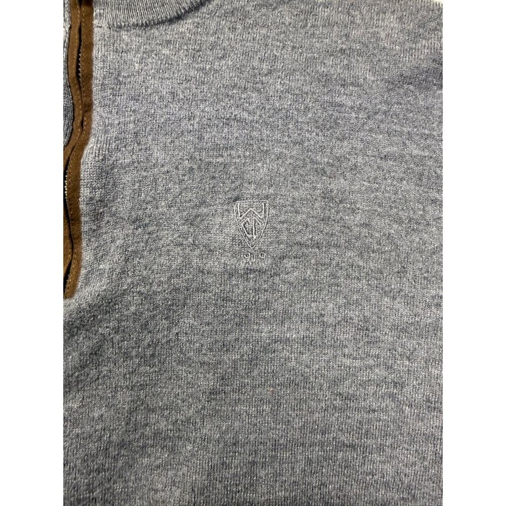 Peter Millar Gray Half-Zip Sweater with Brown Zip Placket Men's Medium - Picture 2 of 11